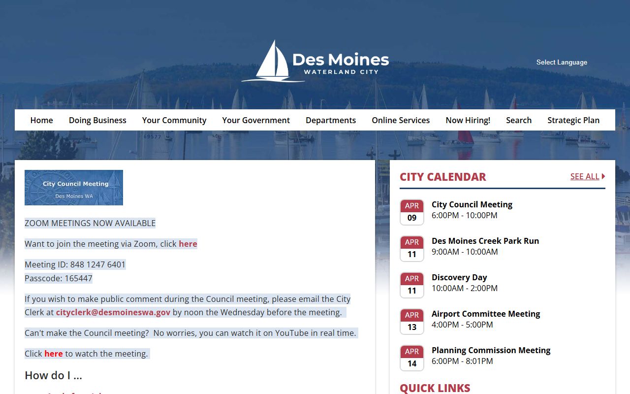 Des Moines Washington city website