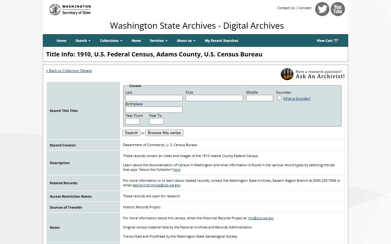 Adams County civil court records digital archives Washington State