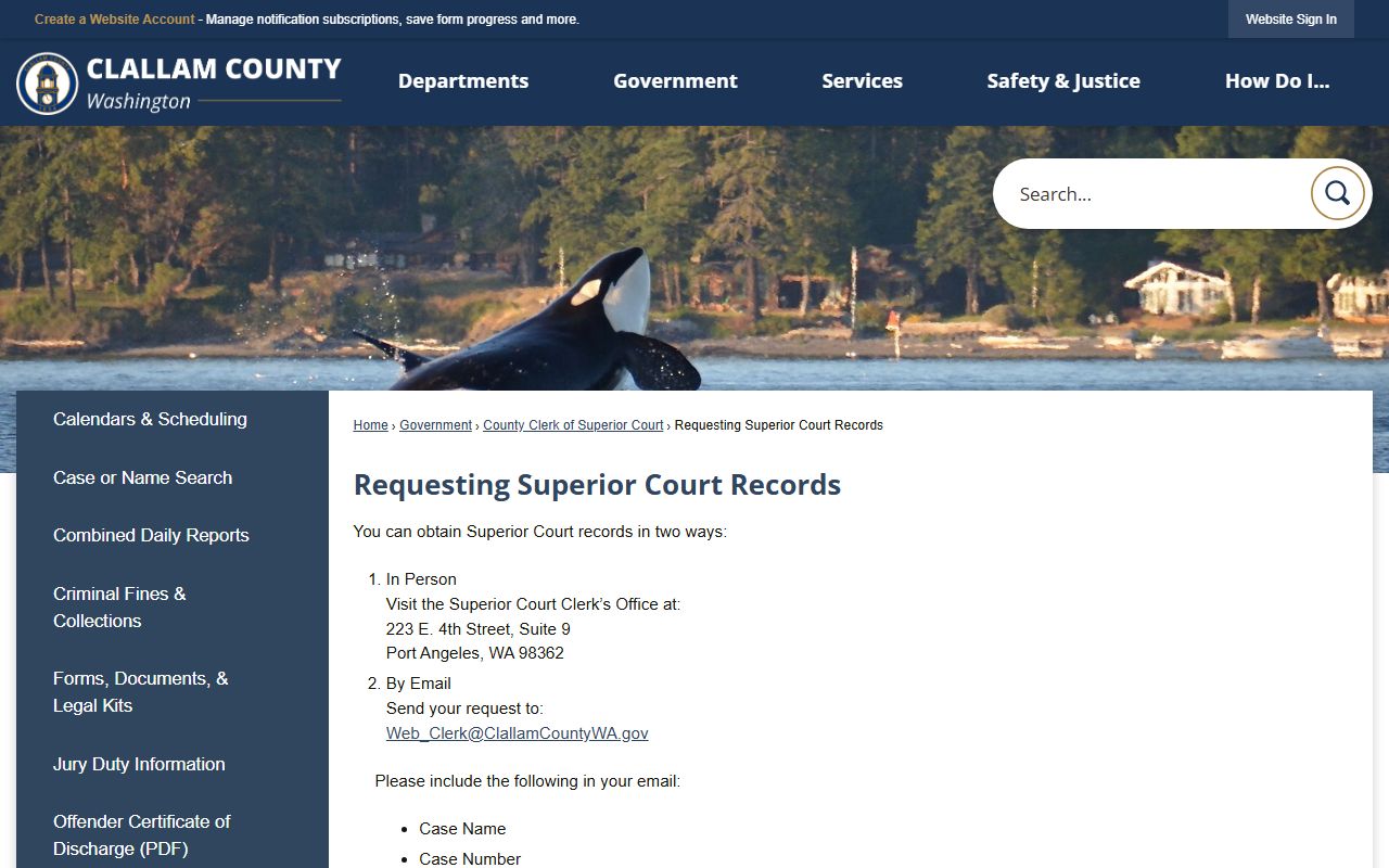 Clallam County Superior Court records request page