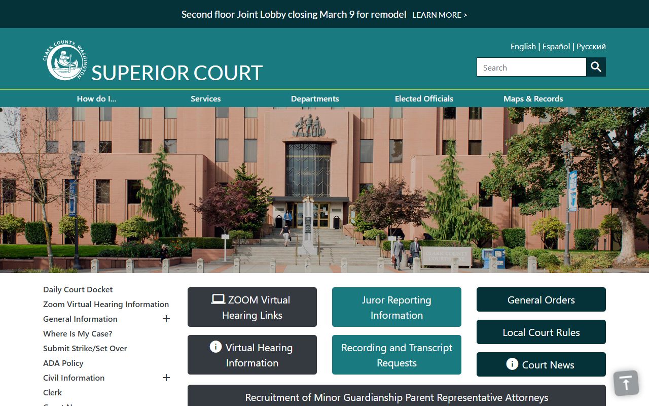 Clark County civil court records Superior Court website
