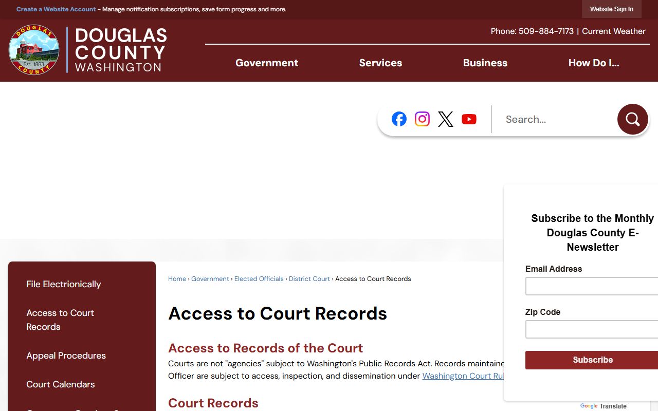 Douglas County civil court records access portal Washington State