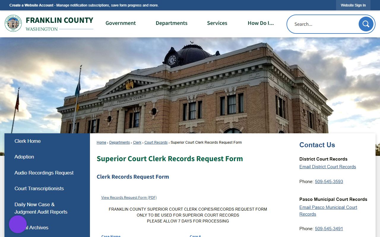 Franklin County clerk records request page