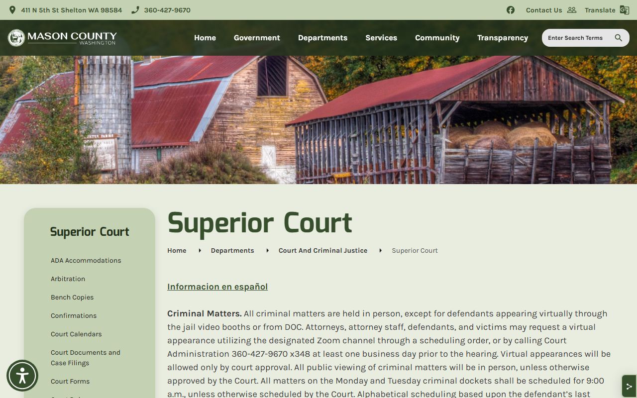 Mason County Superior Court civil court records