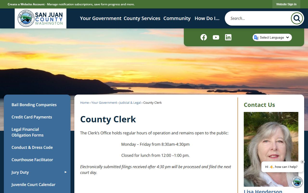San Juan County Superior Court Clerk office screenshot