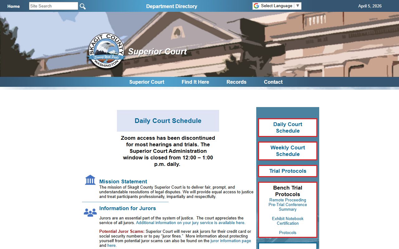 Skagit County Superior Court civil records screenshot