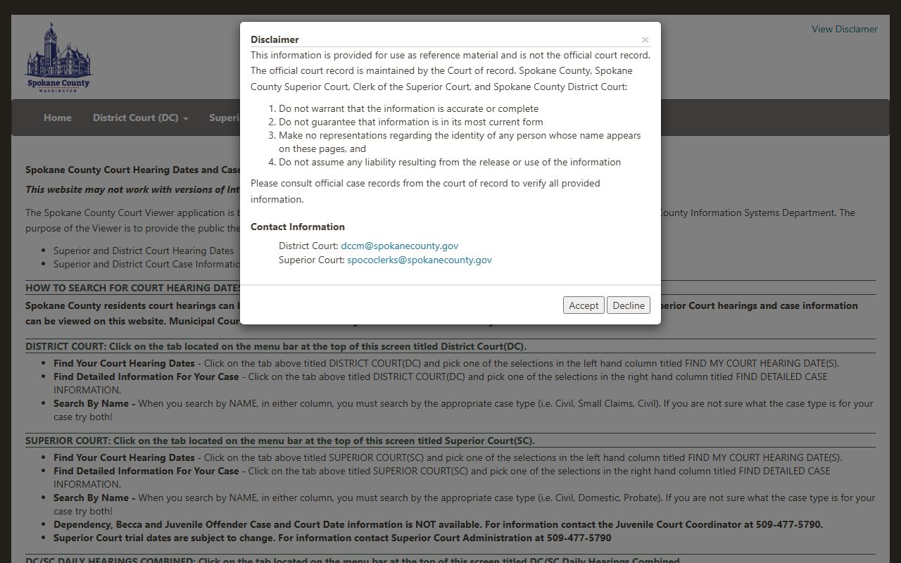 Spokane County Court Viewer civil court records search
