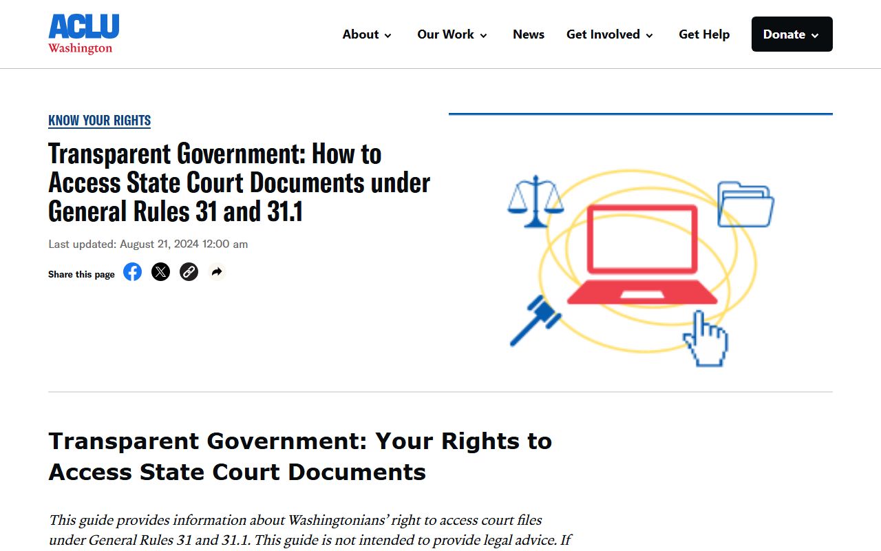 ACLU Washington guide to accessing civil court records under GR 31 and GR 31.1