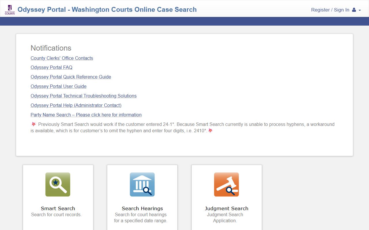 Washington Odyssey Portal for civil court records case access