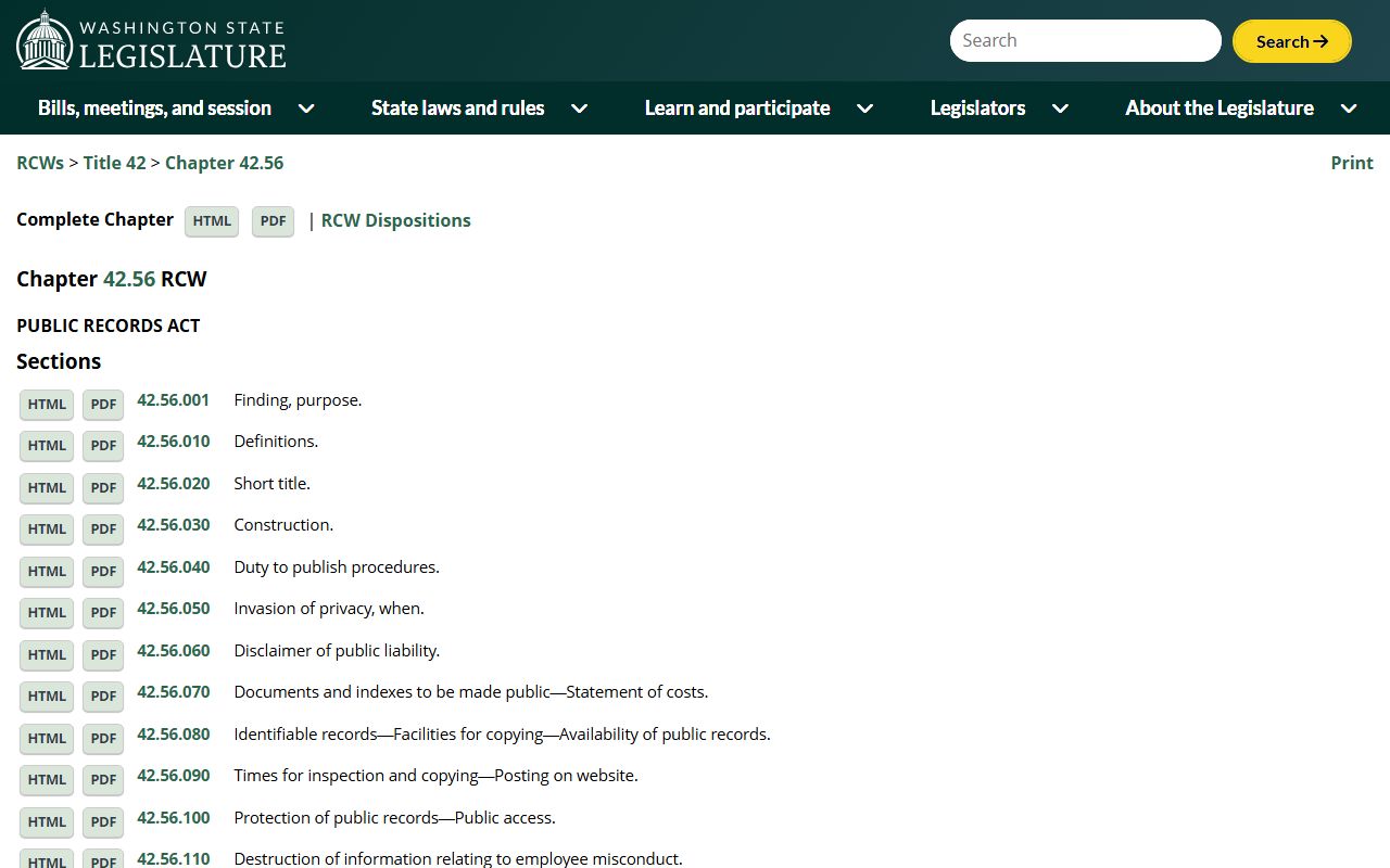Washington Public Records Act RCW 42.56 as it relates to civil court records access
