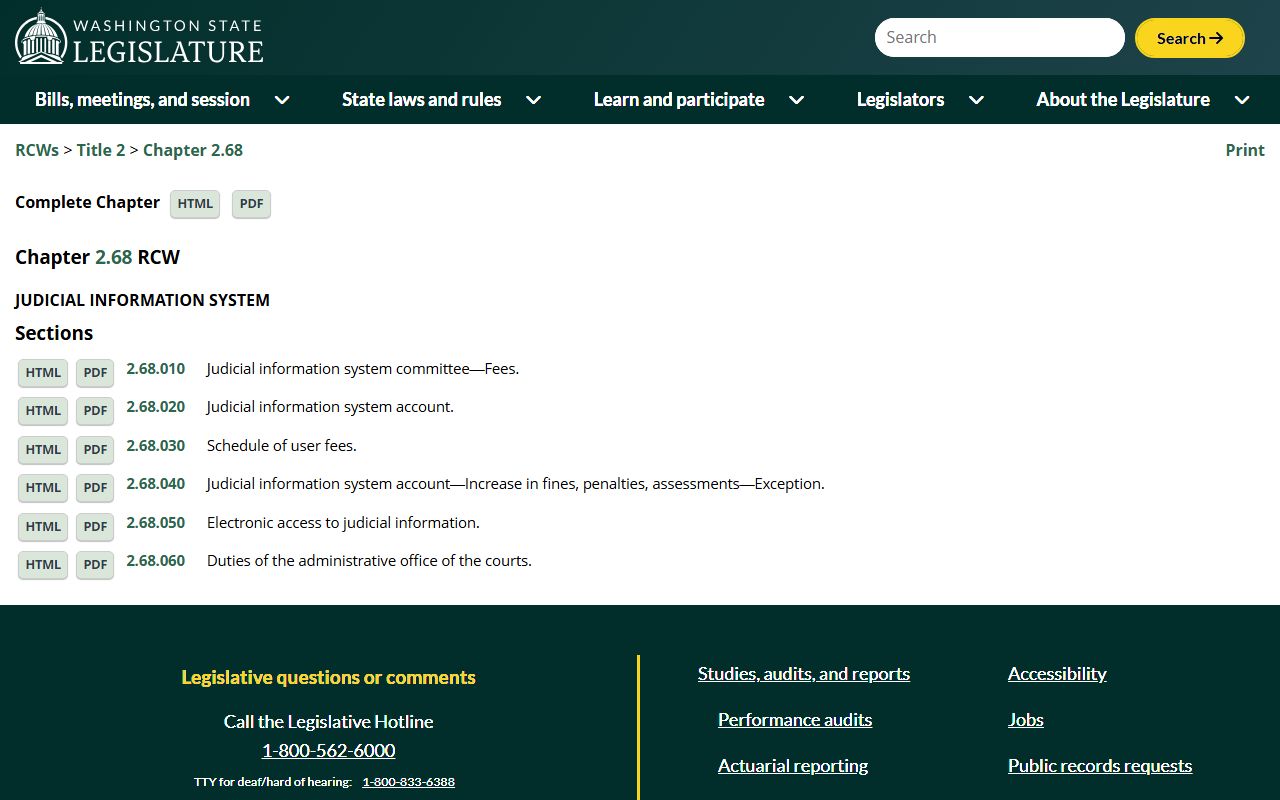 RCW Chapter 2.68 governing Washington Judicial Information System and civil court records access